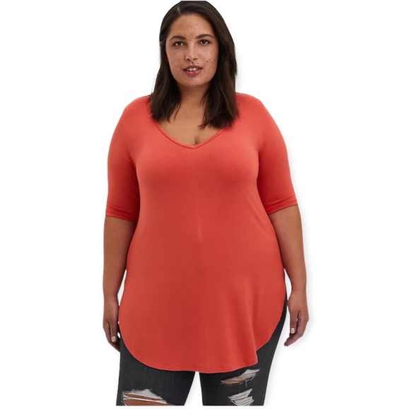 Torrid Size 1X Orange Super Soft Stretch Knit Tunic Shirt Rayon/Spandex - EUC - Picture 3 of 8